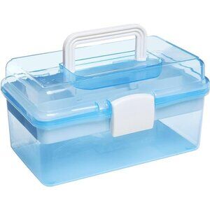 10 Inch Plastic Storage Box with Removable Tray, Blue Craft Organizer